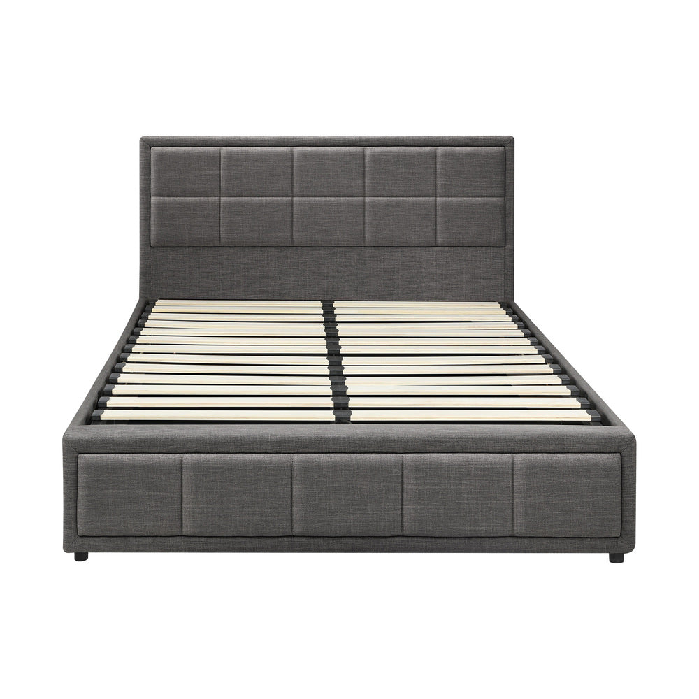 King Single Gas Lift Bed Frame Grey  Fabric Storage Base
