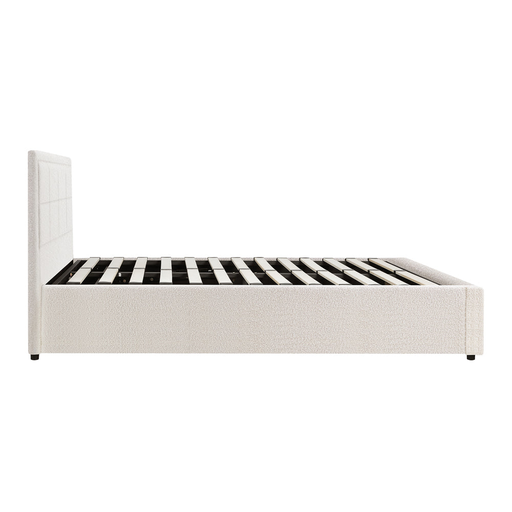 Boucle Fabric Upholstery Gas Lift Storage Bed