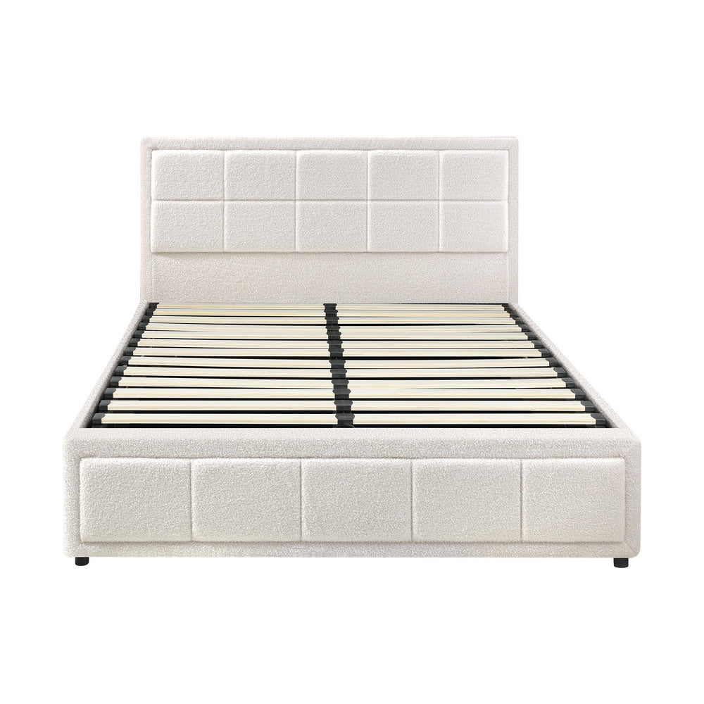 Boucle Fabric Upholstery Gas Lift Storage Bed