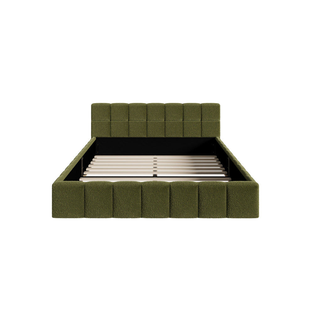 Tufted Headboard Stylish Bed With And Green Boucle Fabric