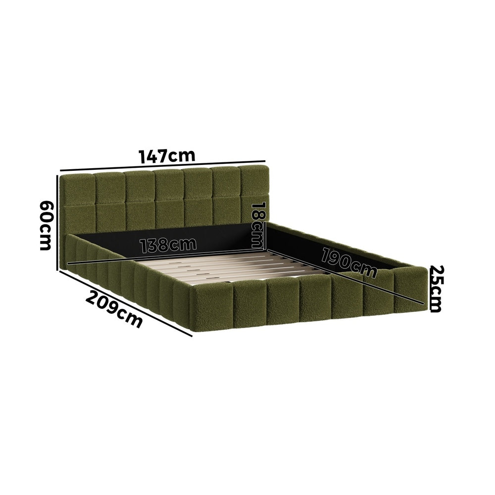 Tufted Headboard Stylish Bed With And Green Boucle Fabric