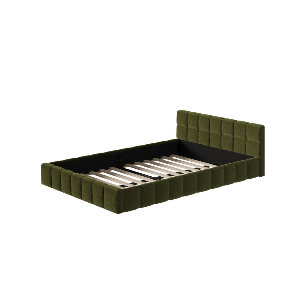 Tufted Headboard Stylish Bed With And Green Boucle Fabric
