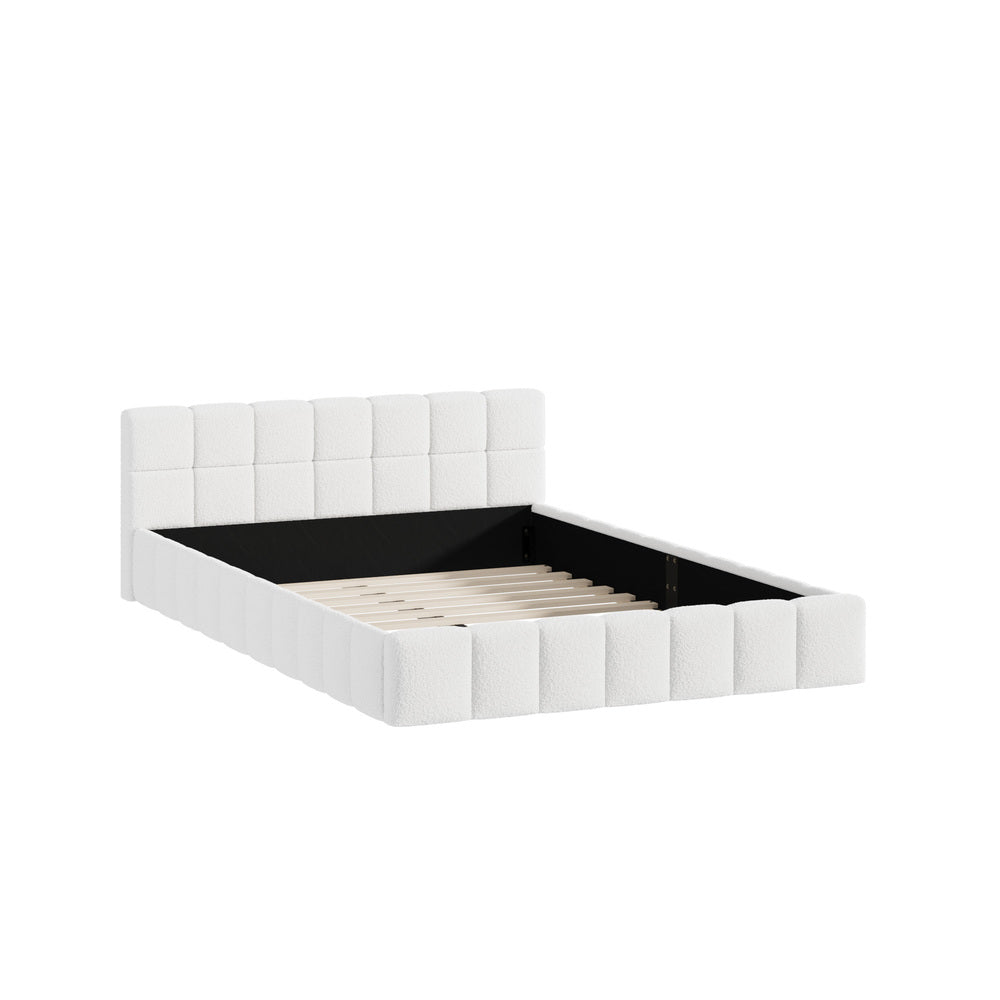Double Bed Frame Boucle Tufted Headboard White | Simpledeals