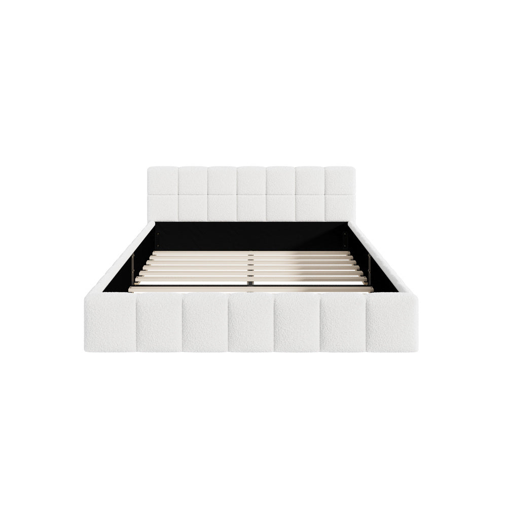 Double Bed Frame Boucle Tufted Headboard White | Simpledeals