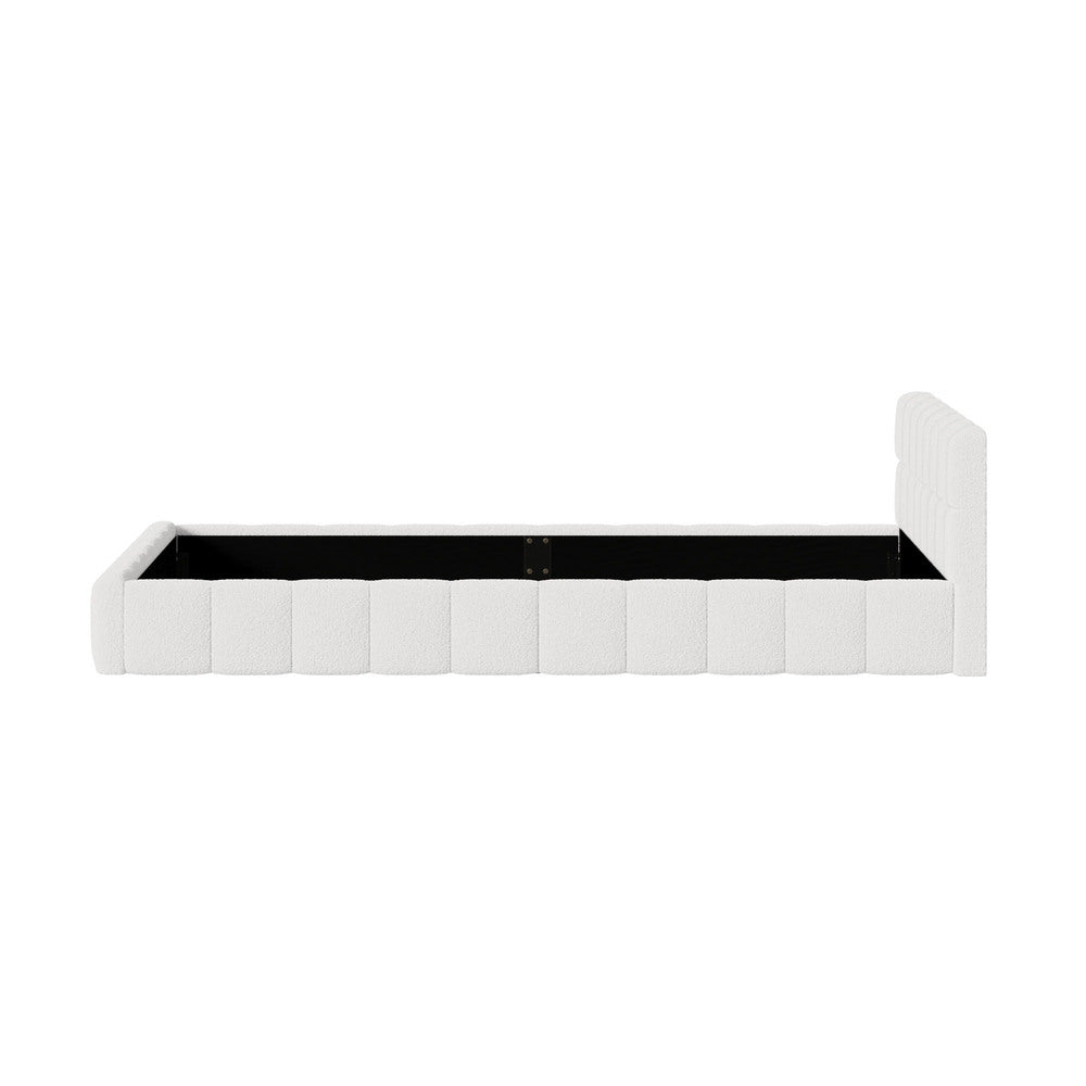 Double Bed Frame Boucle Tufted Headboard White | Simpledeals