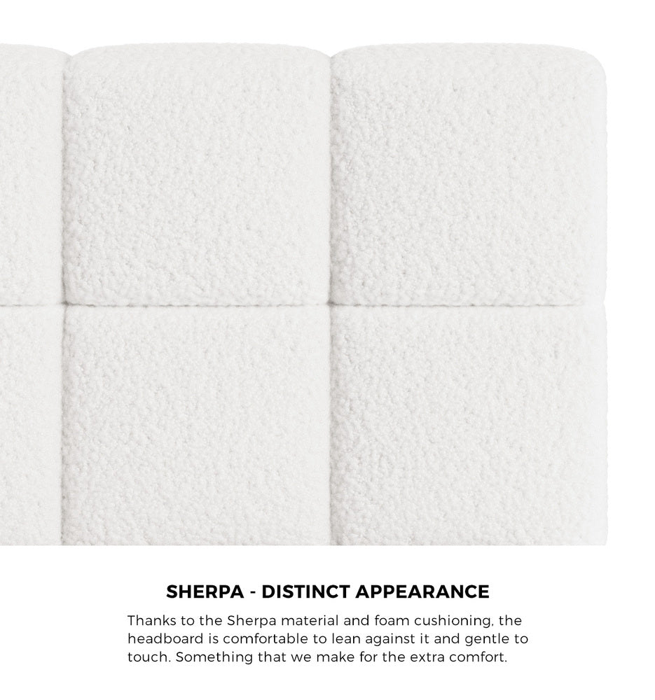 Double Bed Frame Boucle Tufted Headboard White | Simpledeals