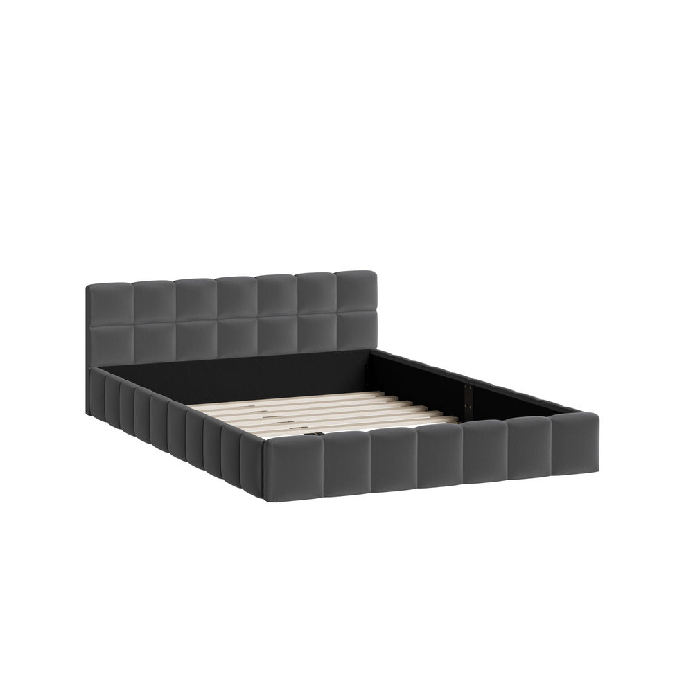 Double Bed Frame Grey Velvet Tufted Headboard | Simpledeals