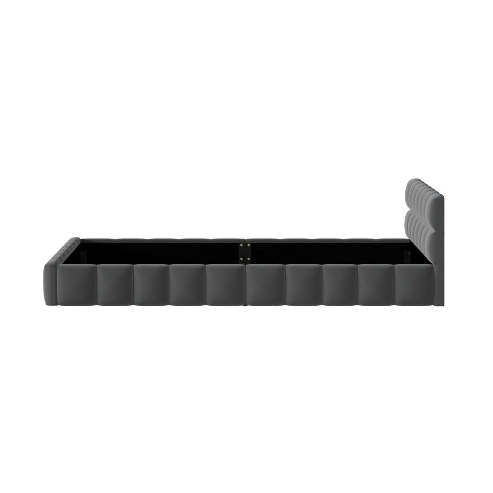 Double Bed Frame Grey Velvet Tufted Headboard | Simpledeals