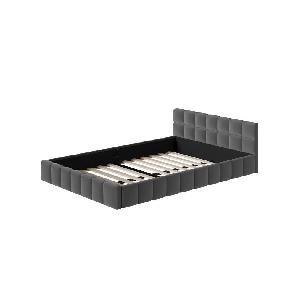 Double Bed Frame Grey Velvet Tufted Headboard | Simpledeals