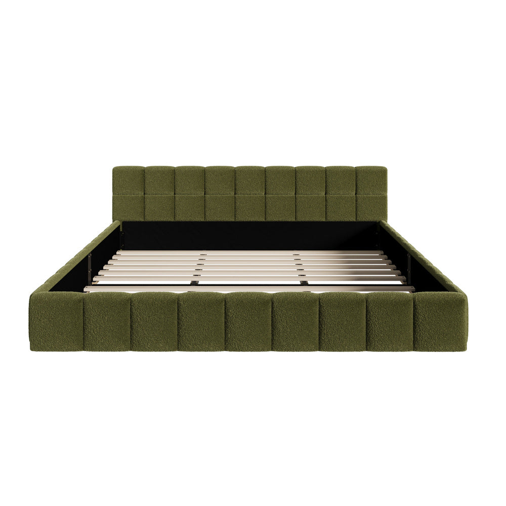 Tufted Headboard Stylish Bed With And Green Boucle Fabric