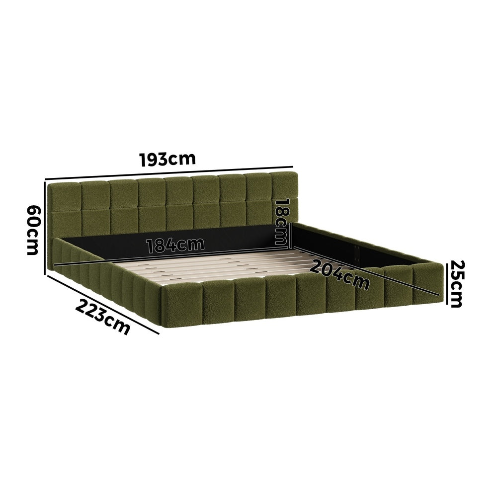 Tufted Headboard Stylish Bed With And Green Boucle Fabric