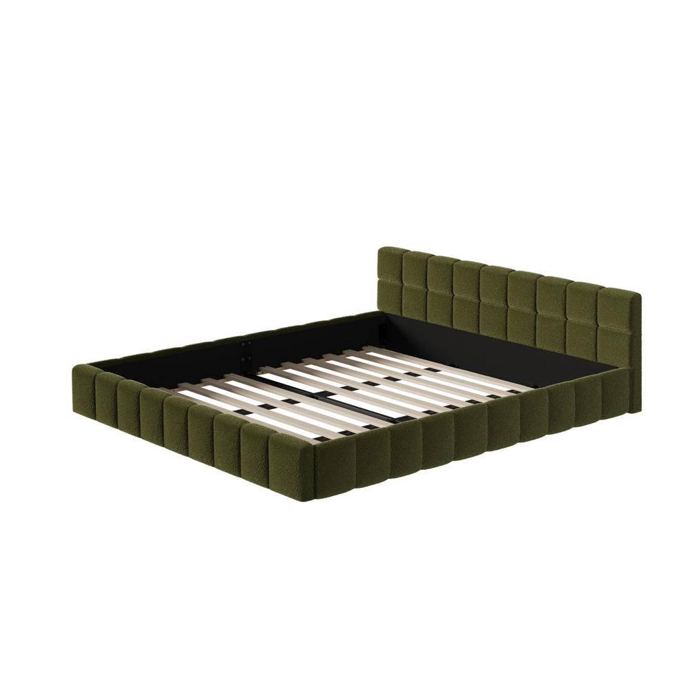 Tufted Headboard Stylish Bed With And Green Boucle Fabric