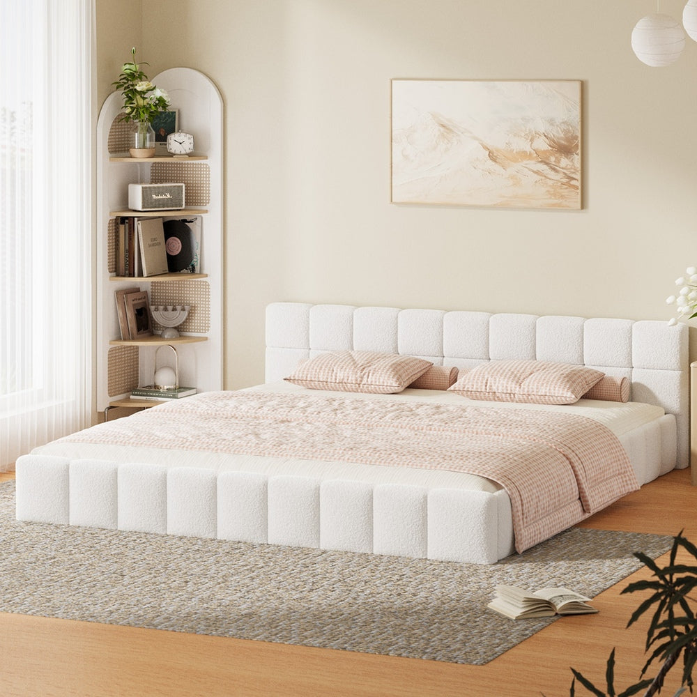 Tufted Boucle King Bed Frame