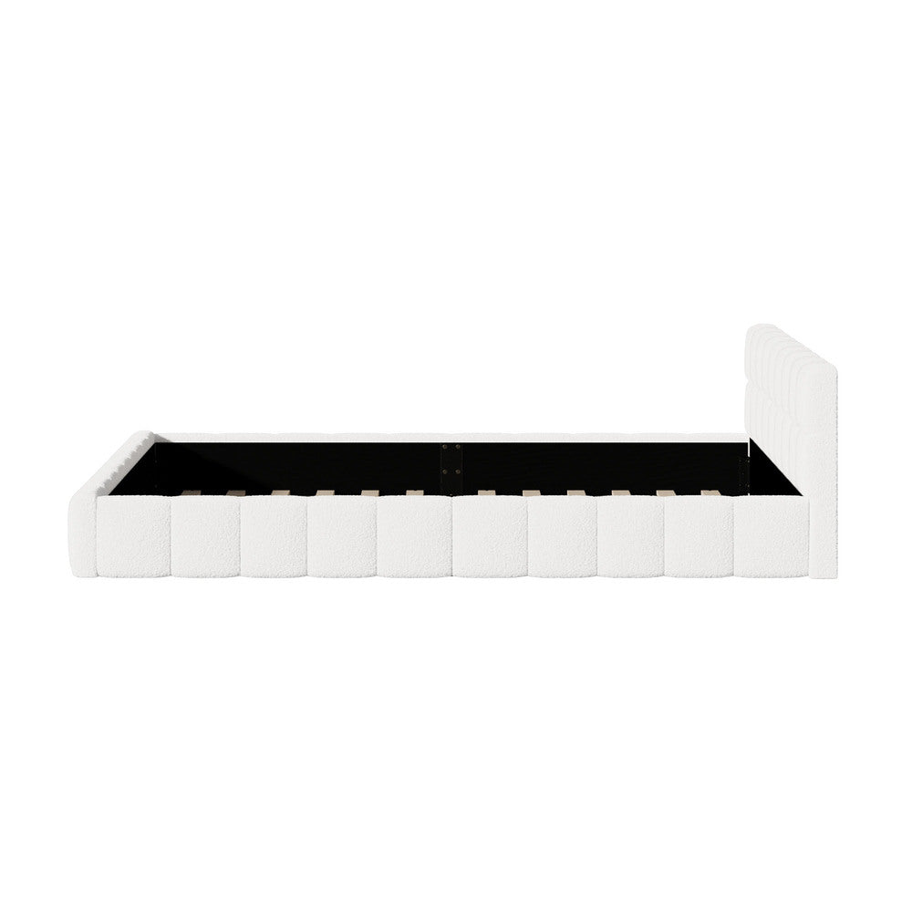 King Bed Frame Tufted Boucle Headboard White | Simpledeals
