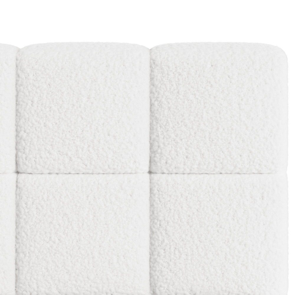 King Bed Frame Tufted Boucle Headboard White | Simpledeals