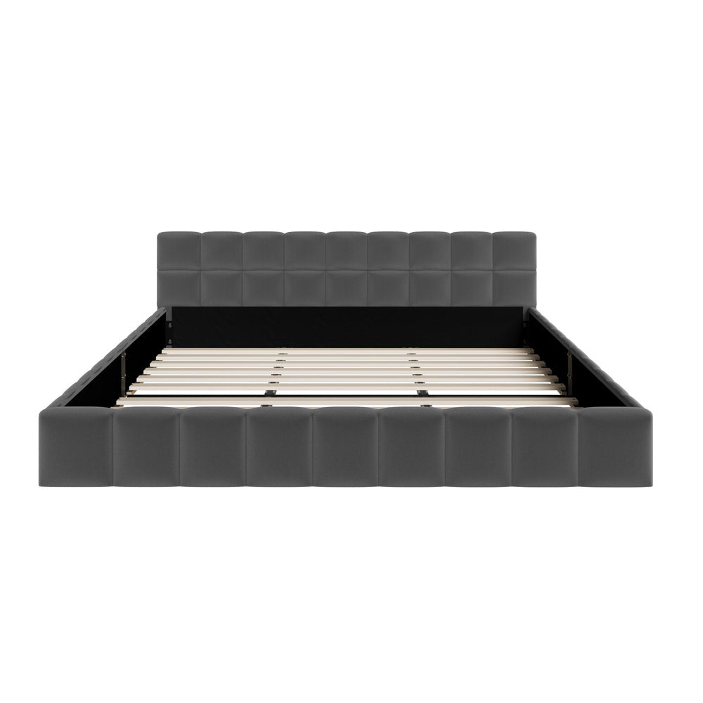 King Bed Frame Grey Velvet Tufted Headboard | Simpledeals