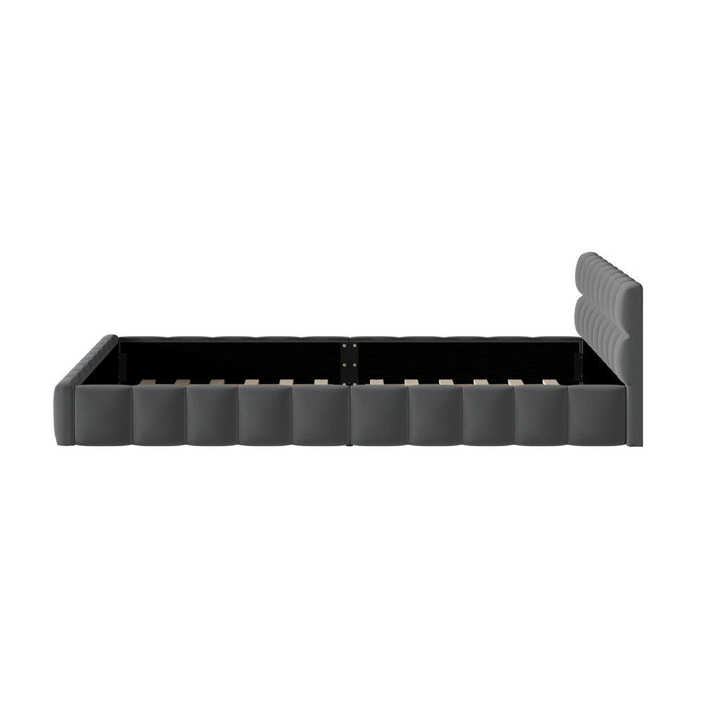 King Bed Frame Grey Velvet Tufted Headboard | Simpledeals