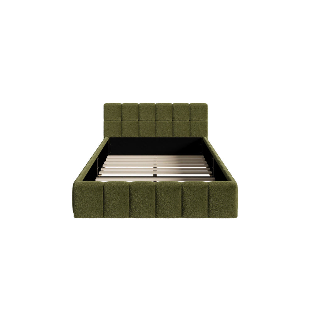 Tufted Headboard Stylish Bed With And Green Boucle Fabric