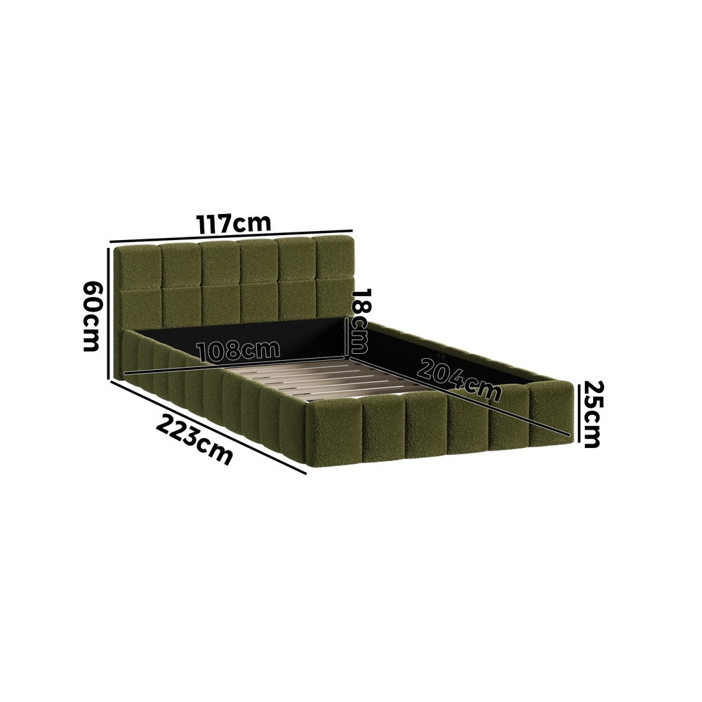 Tufted Headboard Stylish Bed With And Green Boucle Fabric