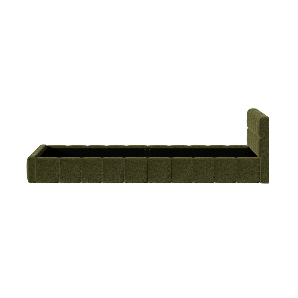 Tufted Headboard Stylish Bed With And Green Boucle Fabric