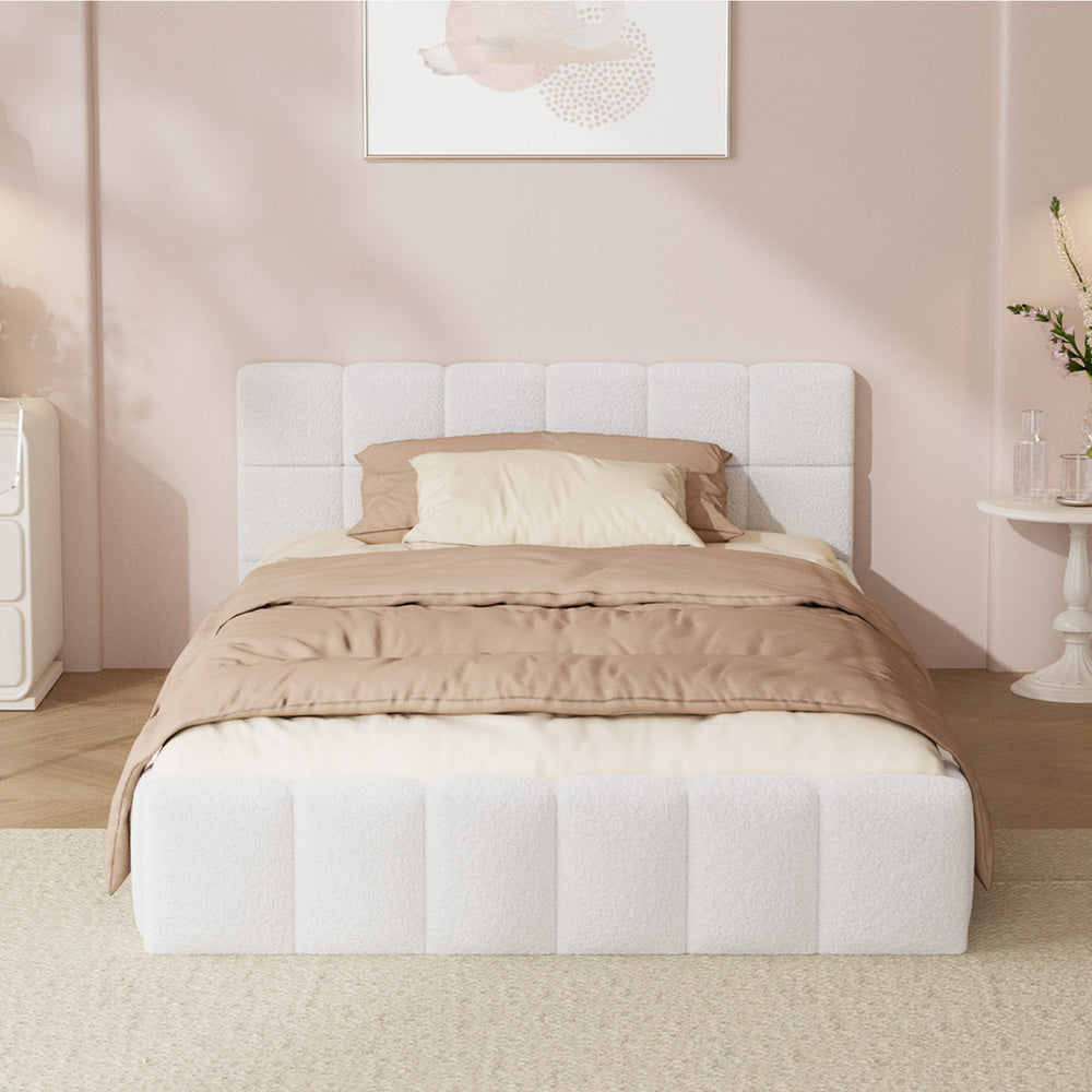 King Single Bed Frame Tufted Boucle Headboard | Simpledeals