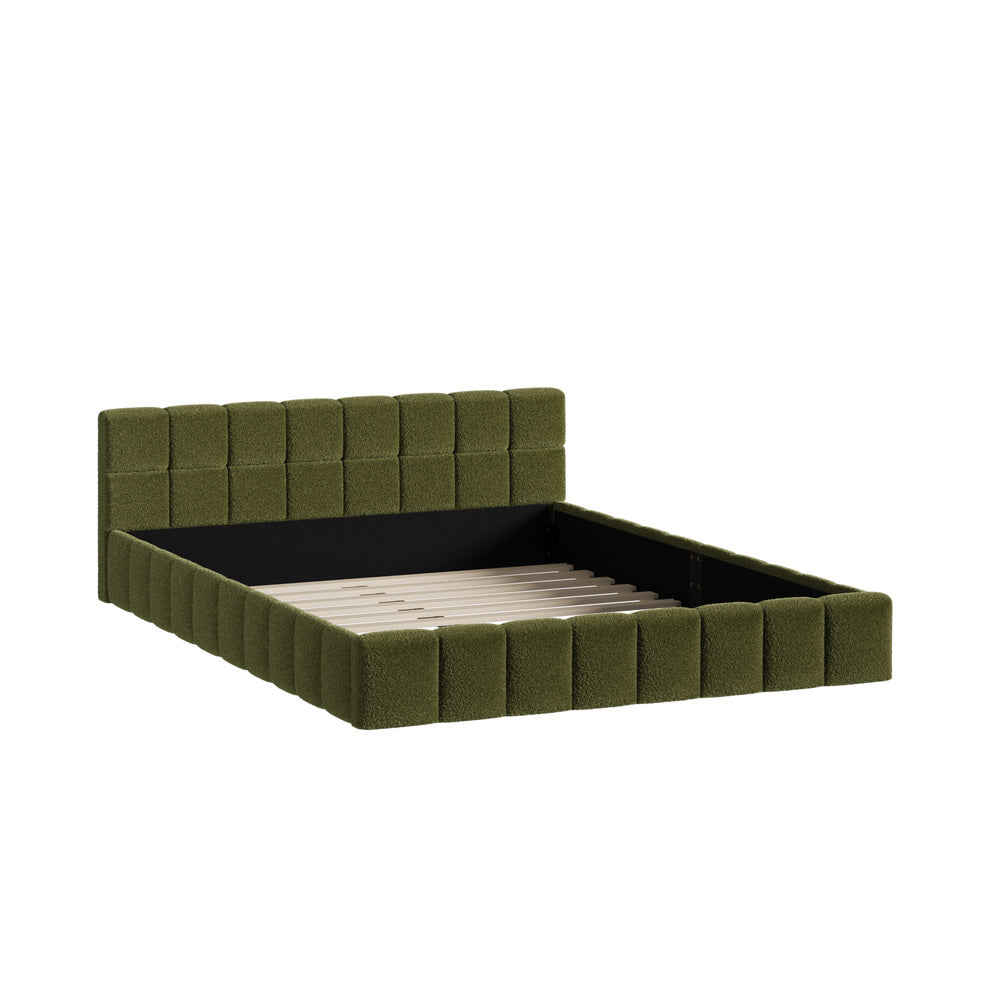 Tufted Headboard Stylish Bed With And Green Boucle Fabric