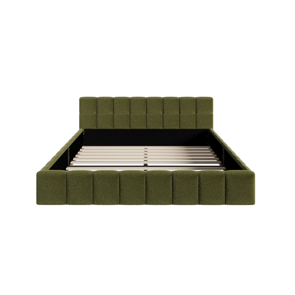 Tufted Headboard Stylish Bed With And Green Boucle Fabric