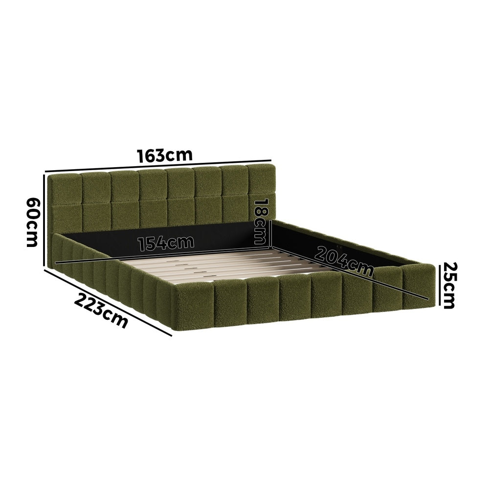 Tufted Headboard Stylish Bed With And Green Boucle Fabric