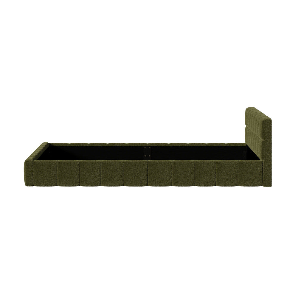 Tufted Headboard Stylish Bed With And Green Boucle Fabric