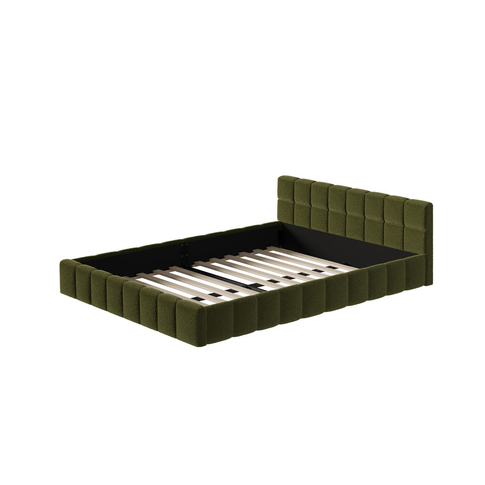 Tufted Headboard Stylish Bed With And Green Boucle Fabric
