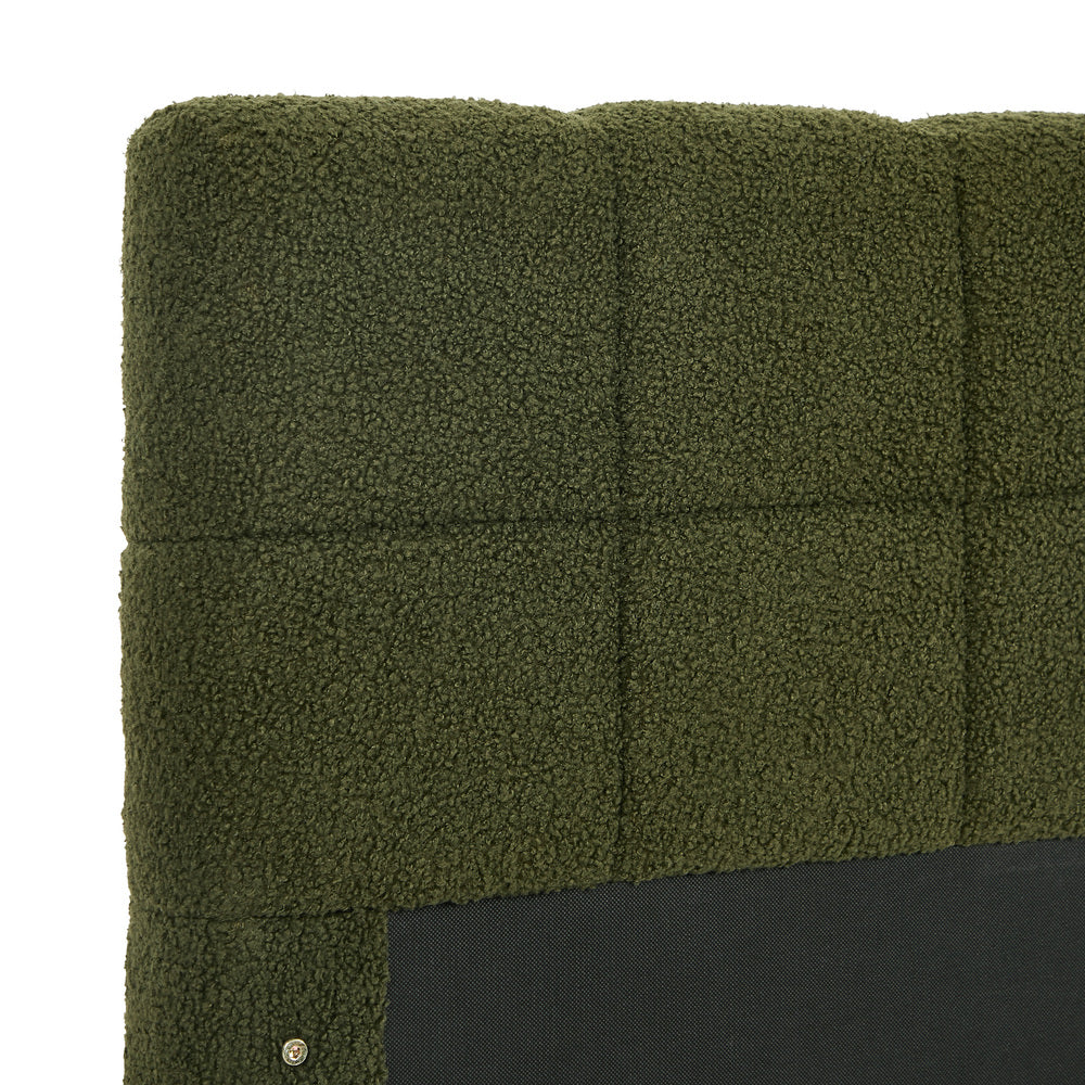 Tufted Headboard Stylish Bed With And Green Boucle Fabric