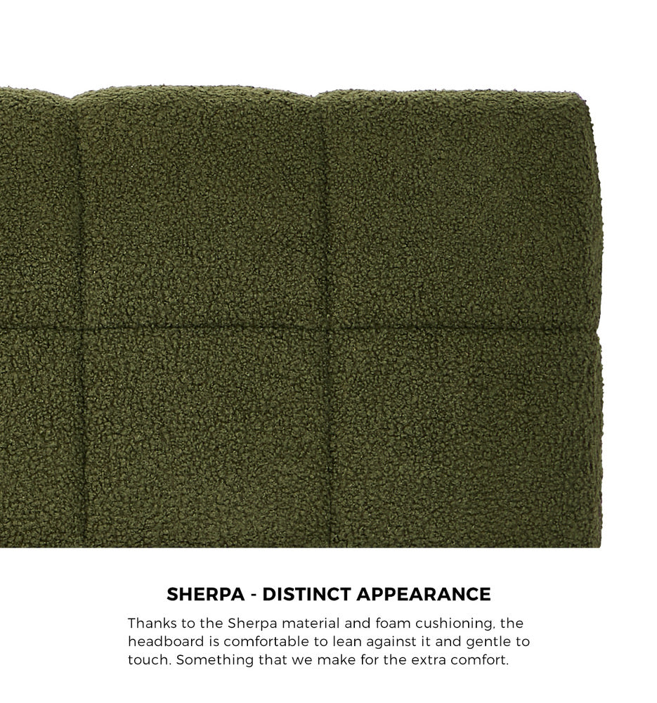 Tufted Headboard Stylish Bed With And Green Boucle Fabric