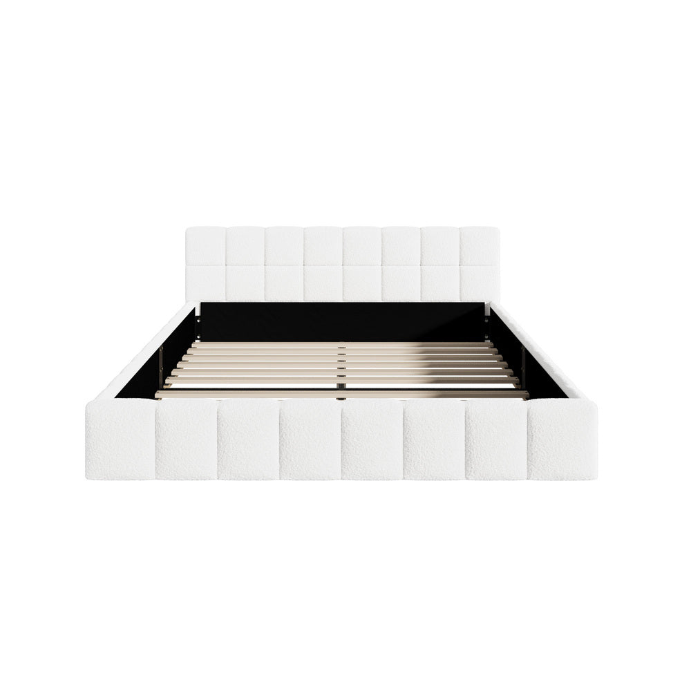 Bed Frame Queen Size Tufted Headboard White Boucle