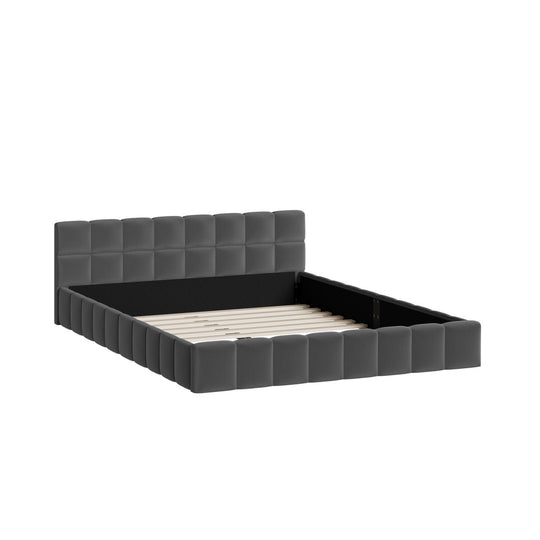 Queen Bed Frame Grey Velvet Tufted Headboard