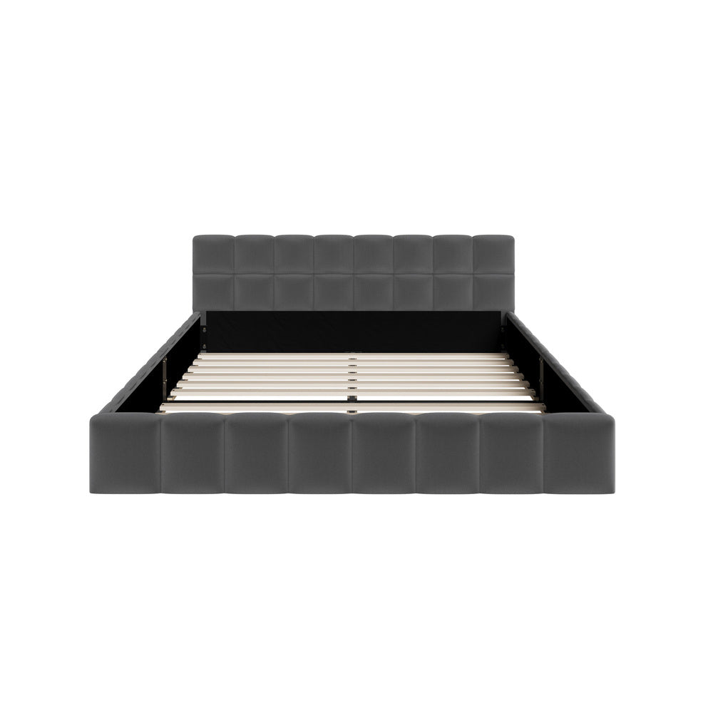 Queen Bed Frame Grey Velvet Tufted Headboard | Simpledeals