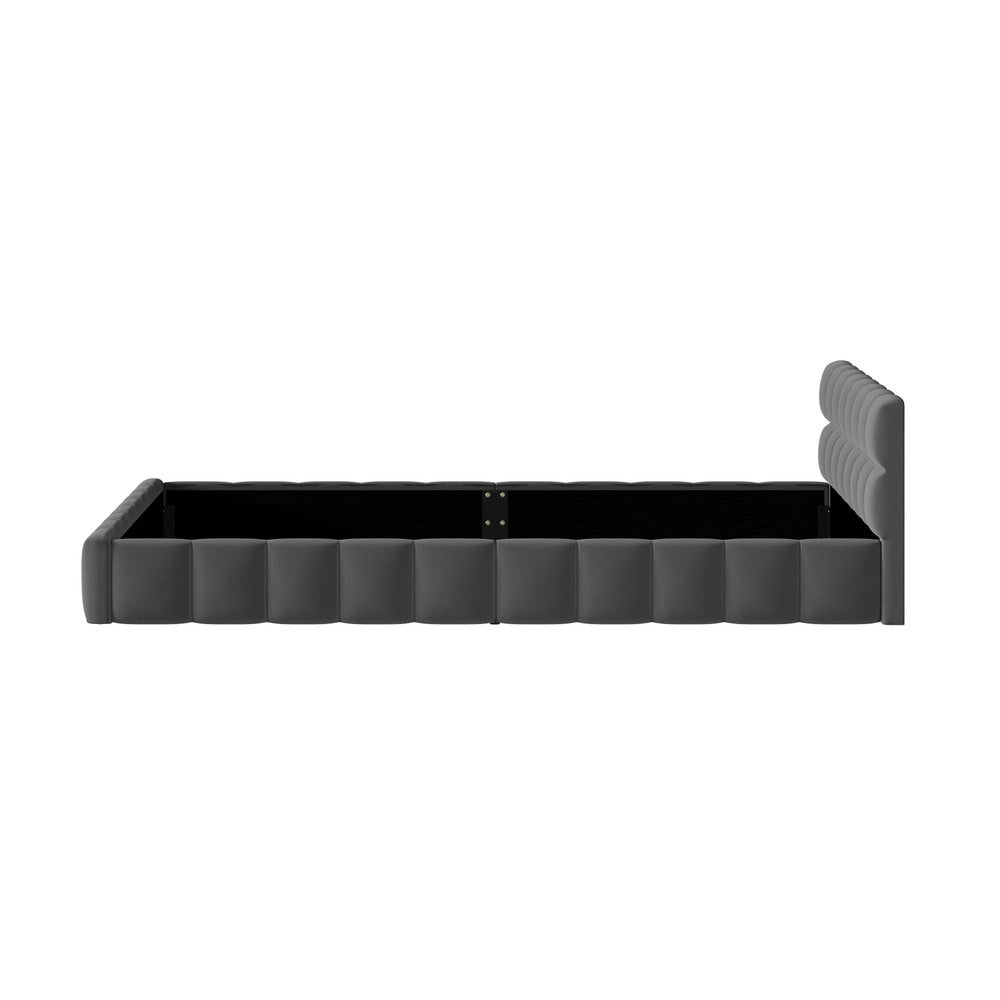 Queen Bed Frame Grey Velvet Tufted Headboard | Simpledeals