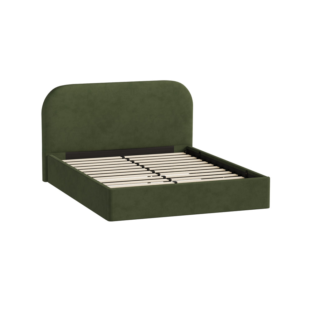 Bed Frame Double Gas Lift Base Storage Velvet Rounded Corner