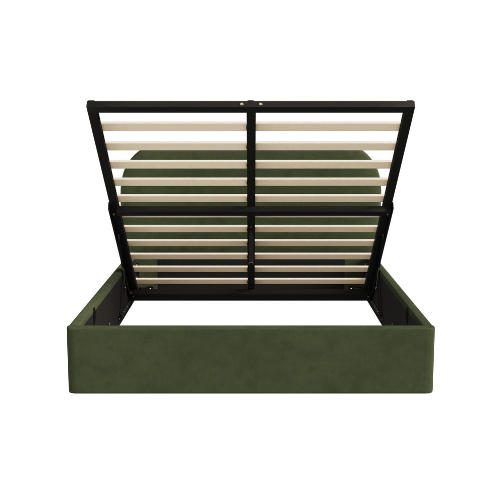Bed Frame Double Gas Lift Base Storage Velvet Rounded Corner