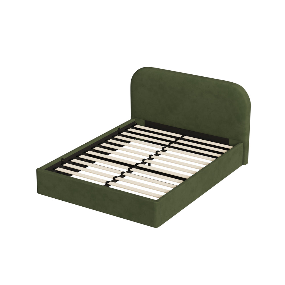 Bed Frame Double Gas Lift Base Storage Velvet Rounded Corner