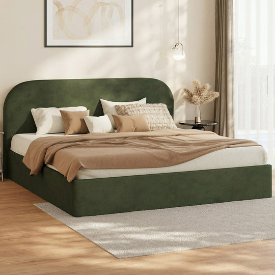 Bed Frame King Gas Lift Base Storage Velvet Rounded Corner