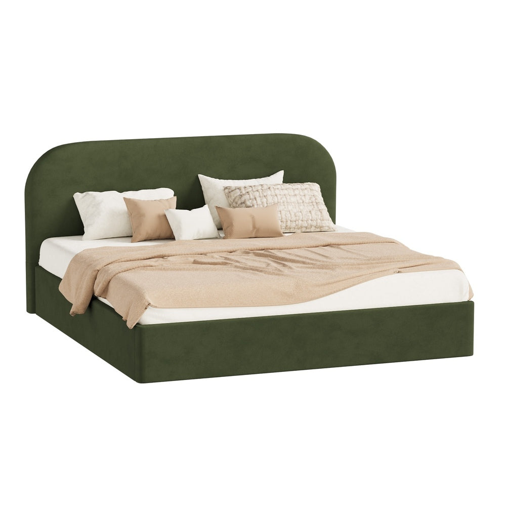 Bed Frame King Gas Lift Base Storage Velvet Rounded Corner