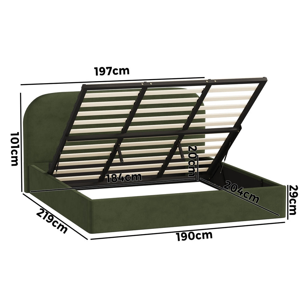 Bed Frame King Gas Lift Base Storage Velvet Rounded Corner