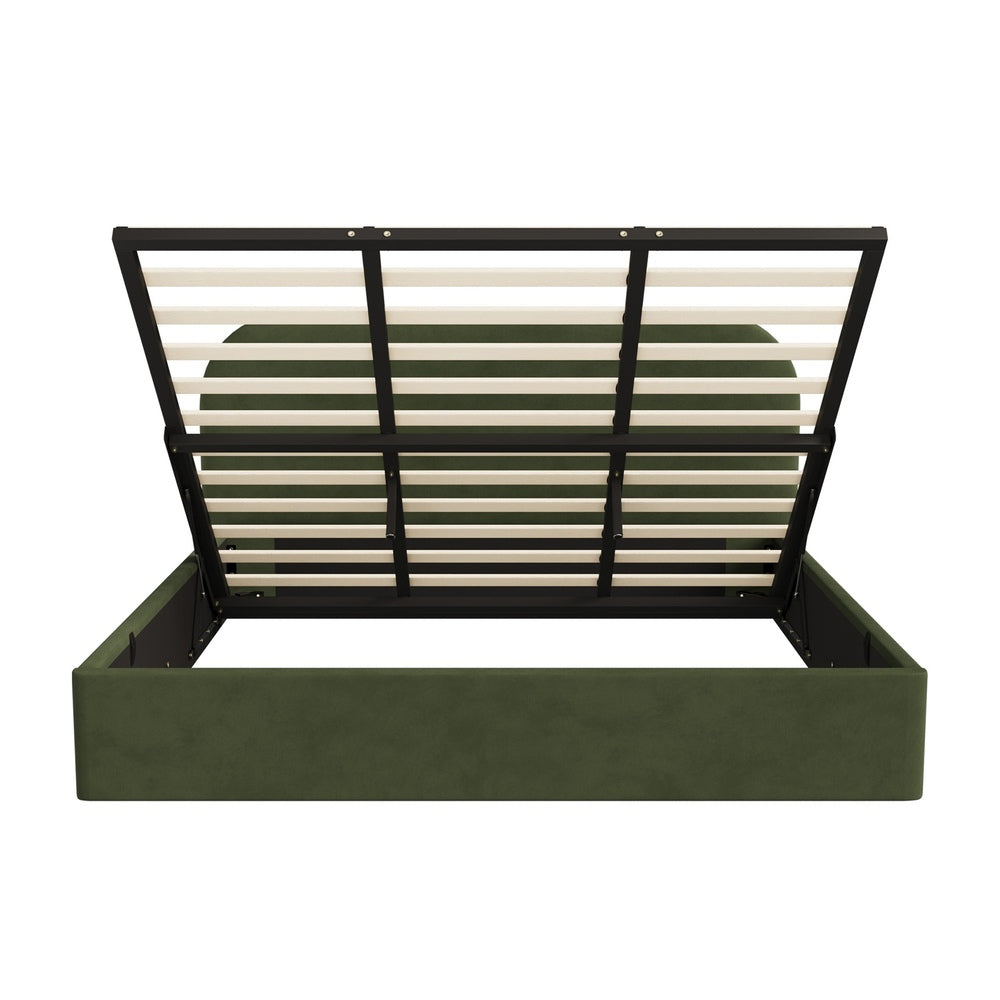Bed Frame King Gas Lift Base Storage Velvet Rounded Corner