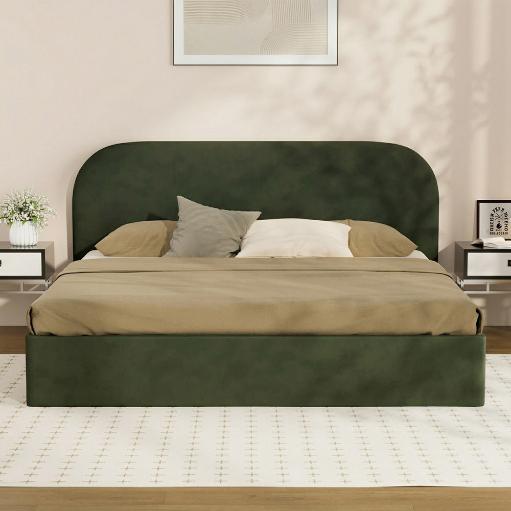 Bed Frame King Gas Lift Base Storage Velvet Rounded Corner