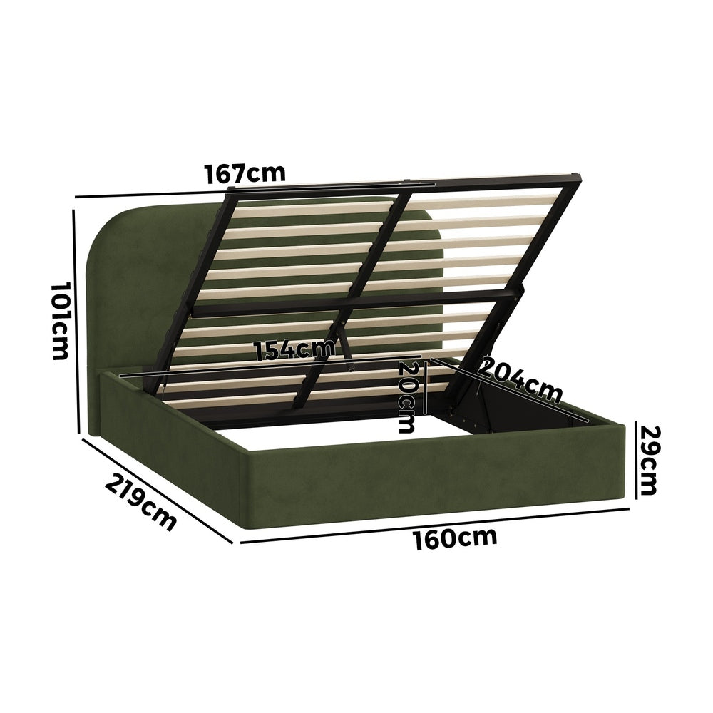Bed Frame Queen Gas Lift Base Storage Velvet Rounded Corner