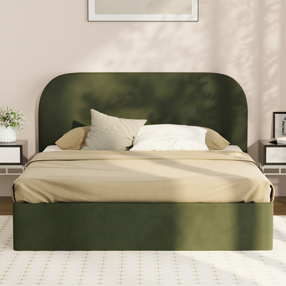 Bed Frame Queen Gas Lift Base Storage Velvet Rounded Corner