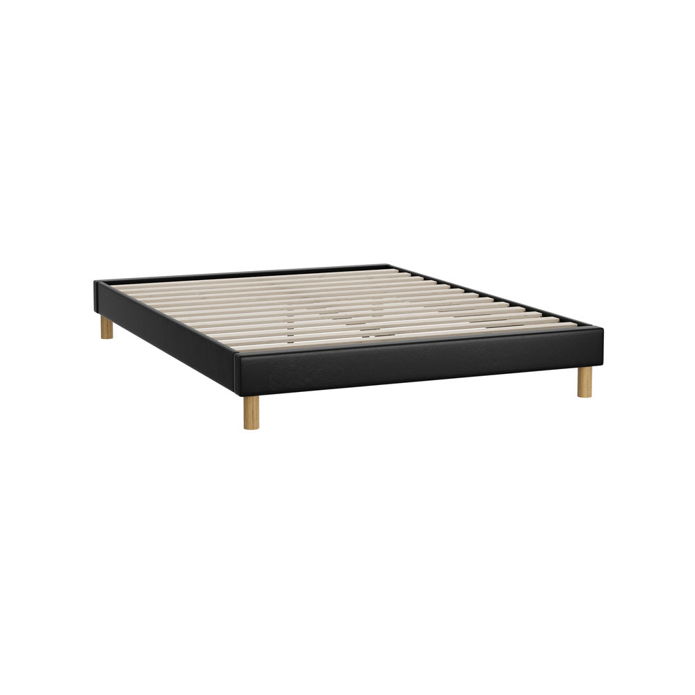 Sleek Double Bed Base With Black Leather Upholstery D/K