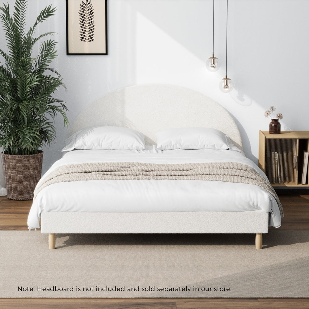 Stylish Bed Base With White Boucle Upholstery