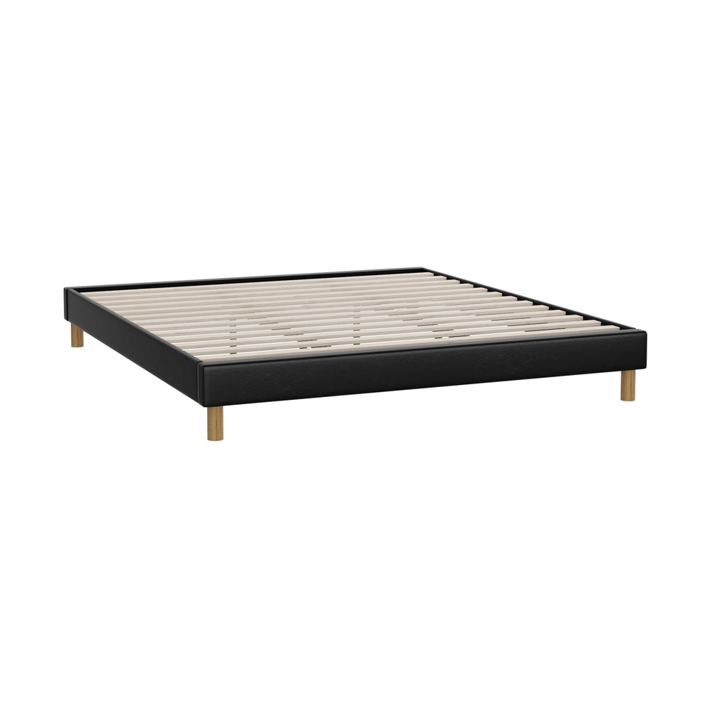 Sleek Double Bed Base With Black Leather Upholstery D/K