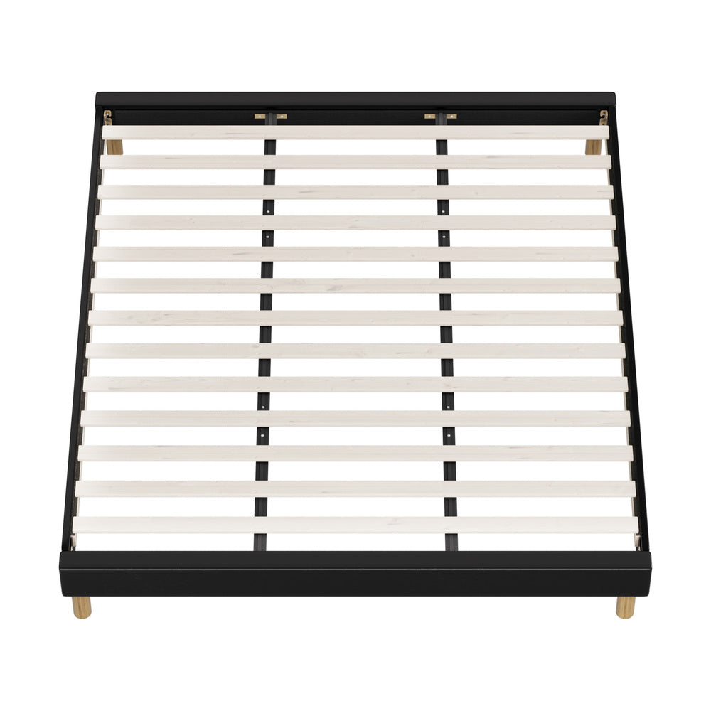 Sleek Double Bed Base With Black Leather Upholstery D/K